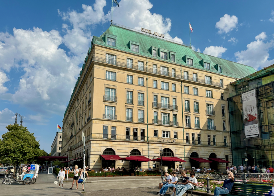 Photo from a distance of the luxury Adlon Kempinski hotel in Berlin
