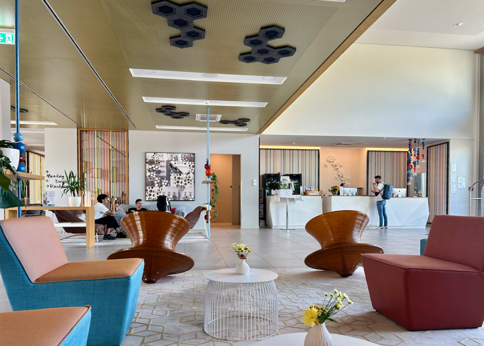 Museum lobby with colorful furnishing