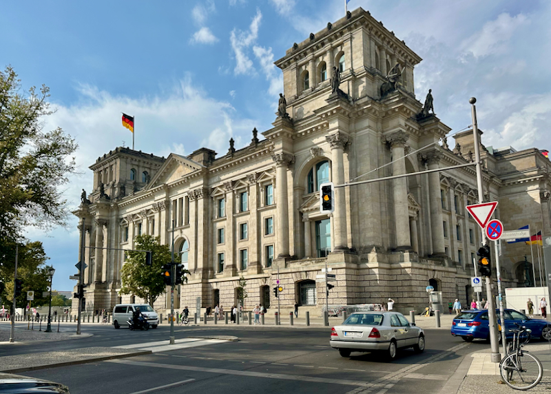 View of the Reichstag Building in Berlin from diagonally across the street