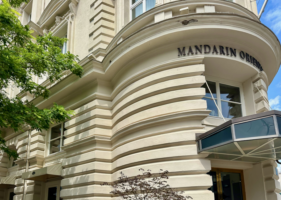 Detail on the entrance of the Mandarin Oriental hotel in Munich