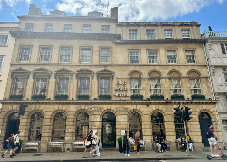 Exterior view of the Old Bank Hotel in Oxford, England.