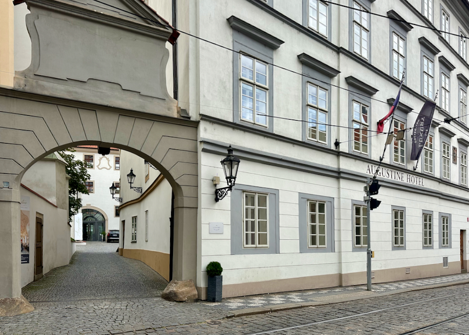 Entrance from the street to a hotel courtyard in Prague