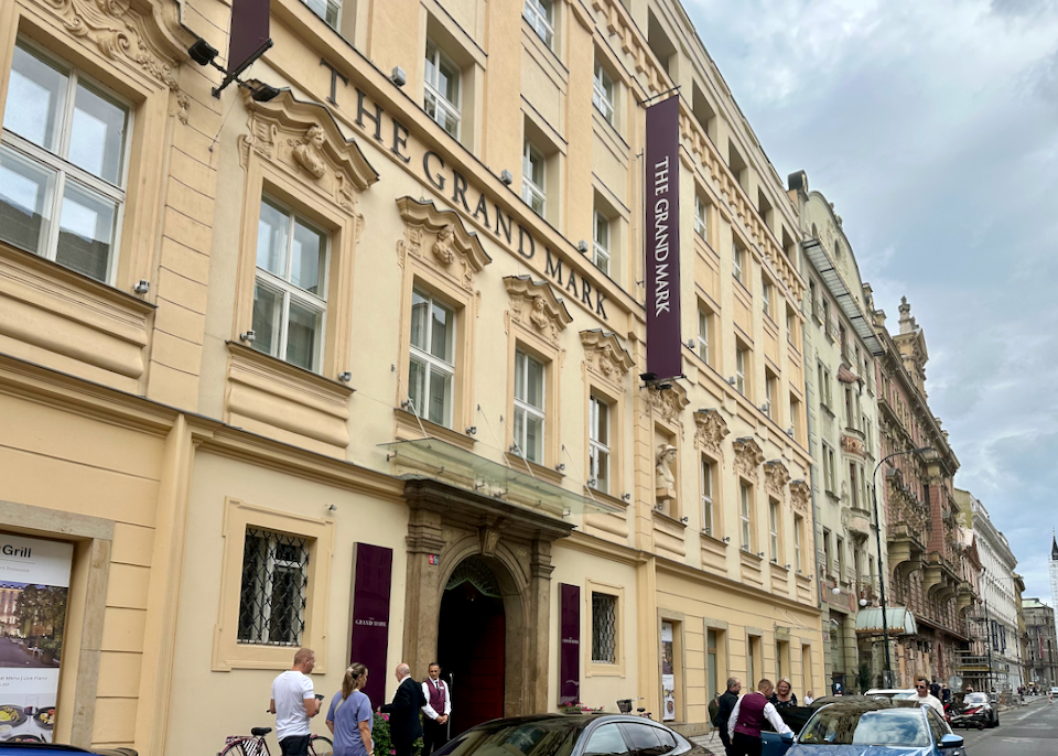 Elegant exterior of a historic Prague hotel