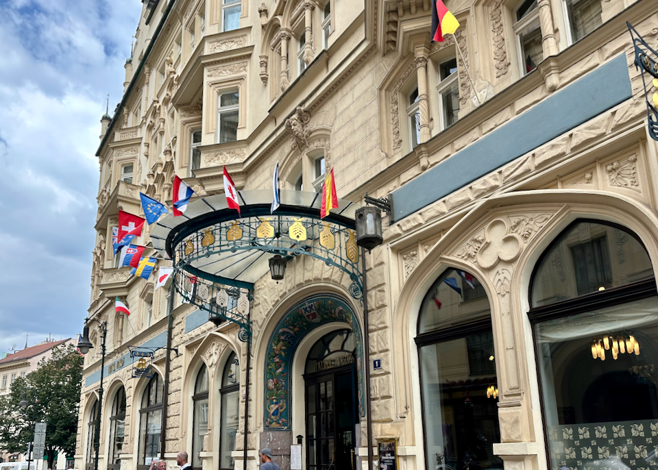 Ornate Art Deco exterior of the Hotel Paris in Prague