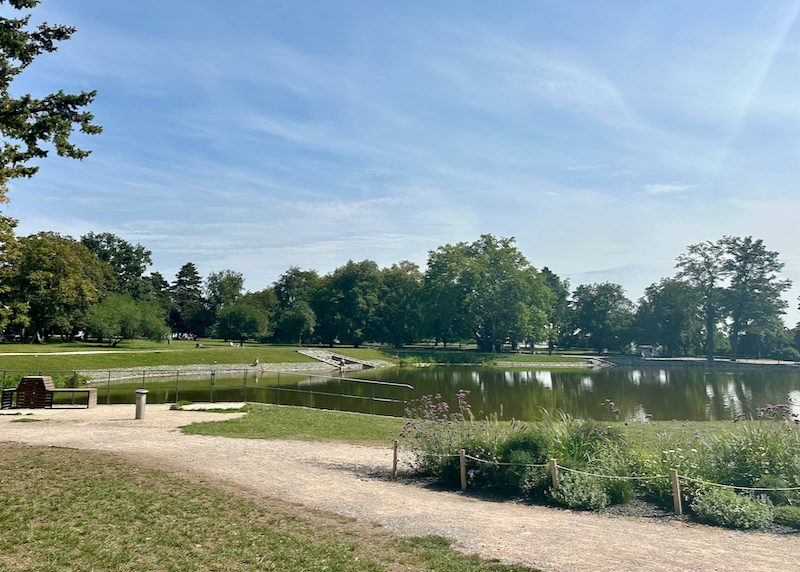 Peaceful park set around a calm reservoir
