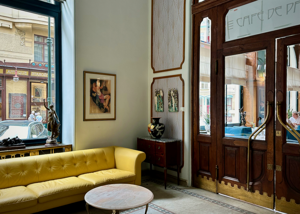 Elegant Art Nouveau sitting room outside of a cafe