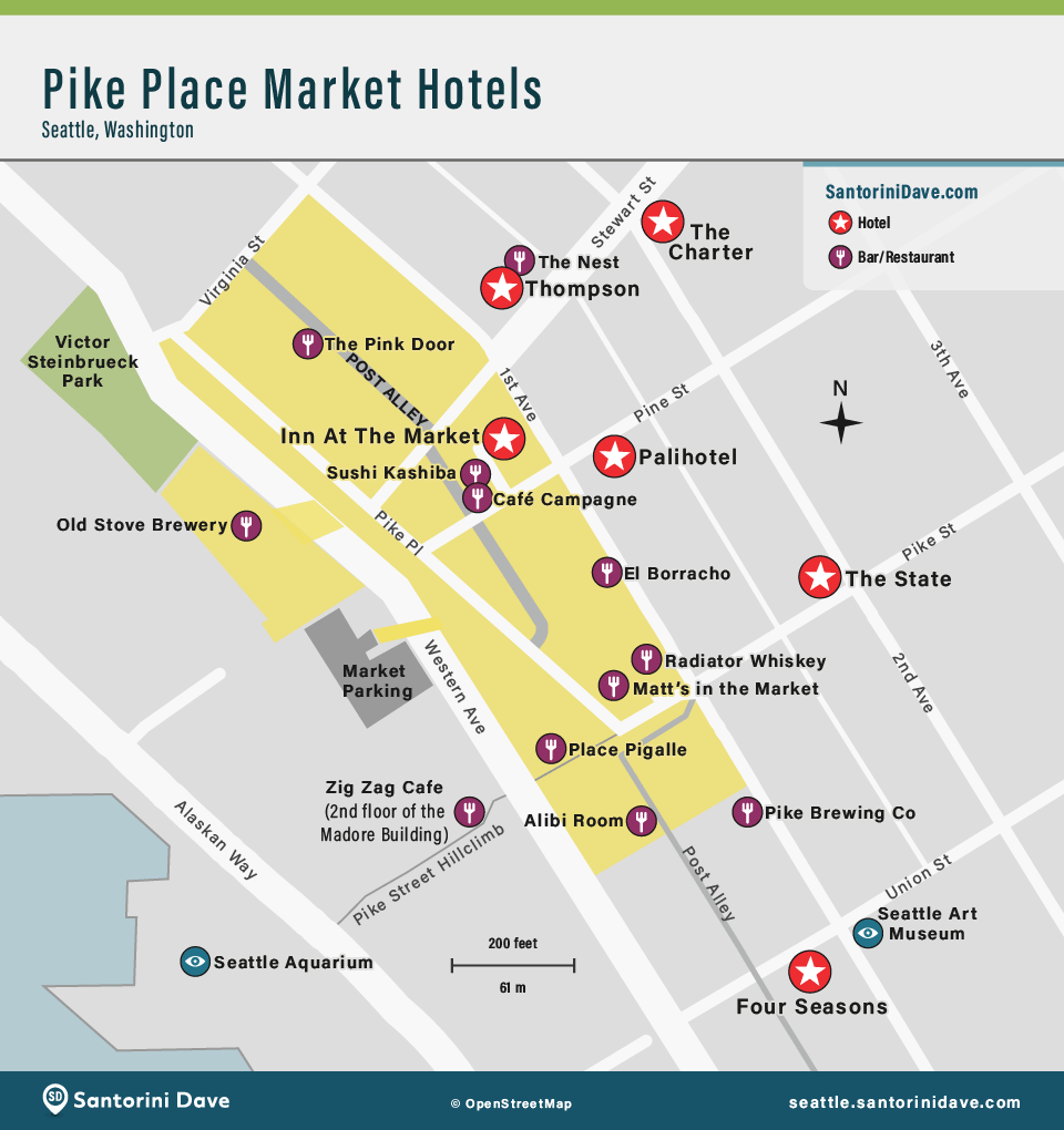 Map of Pike Place Market Hotels.