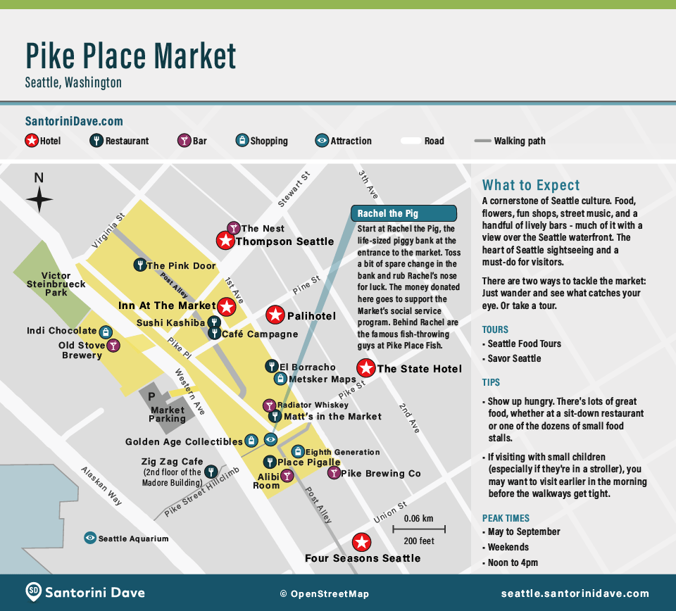 Tourist map of Pike Place Market in Seattle, Washington