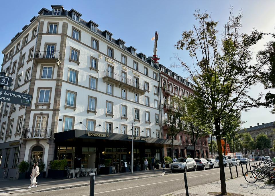 Elegant hotel exterior on a street in Strasbourg