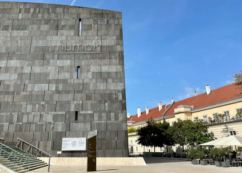 Exterior view of the modern MUMOK museum in Vienna