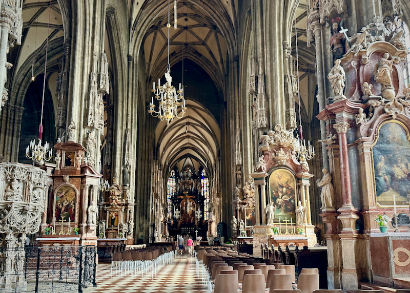 Ornately decorated interior of a gothic church 