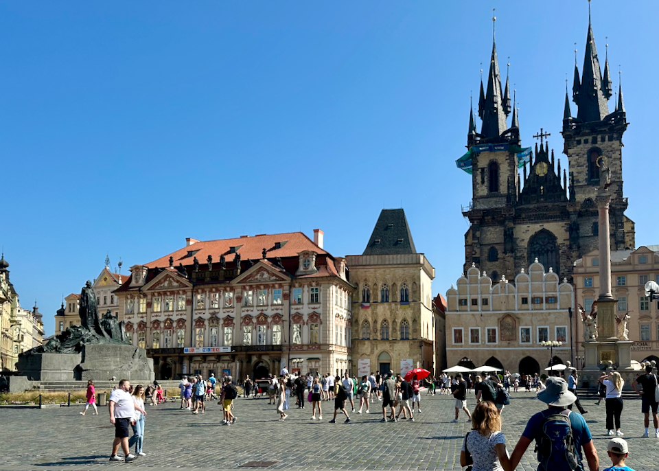 Old Town Square in Prague on a sunny day.