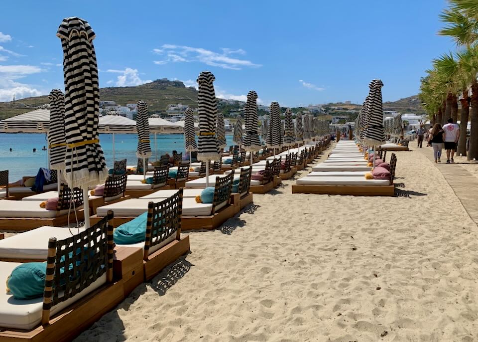 Ornos Beach in Mykonos in May.