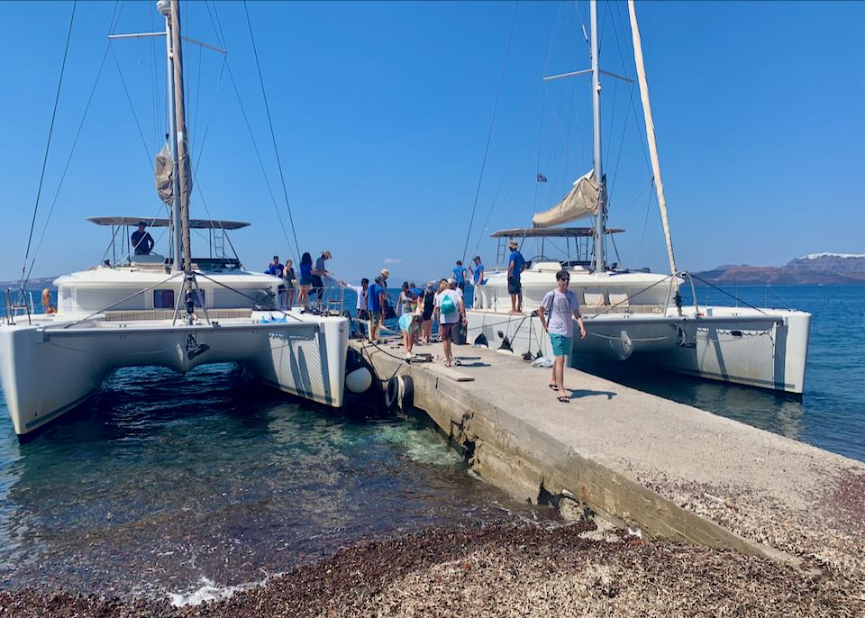 Our boat tour in Santorini.