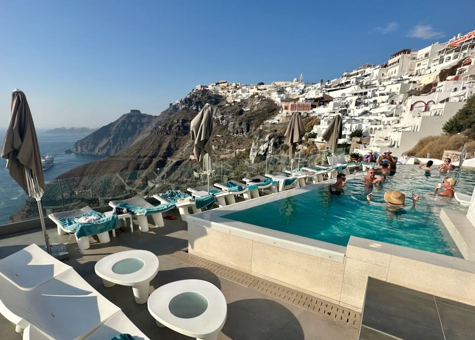 Santorini hotel swimming pool in early October.