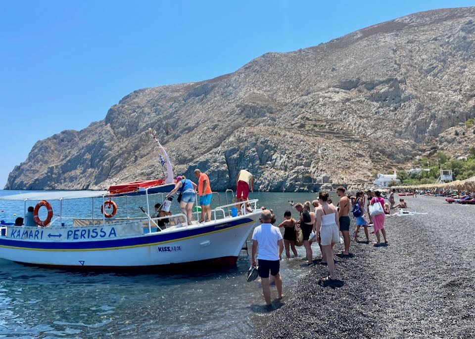 Santorini beach in July.