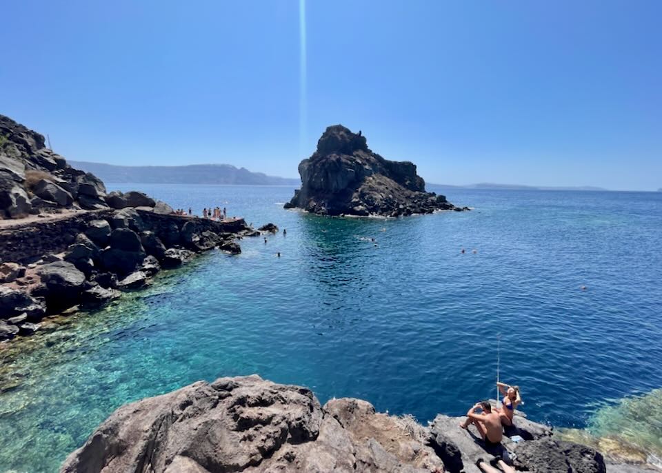 Swimming in August in Santorini.