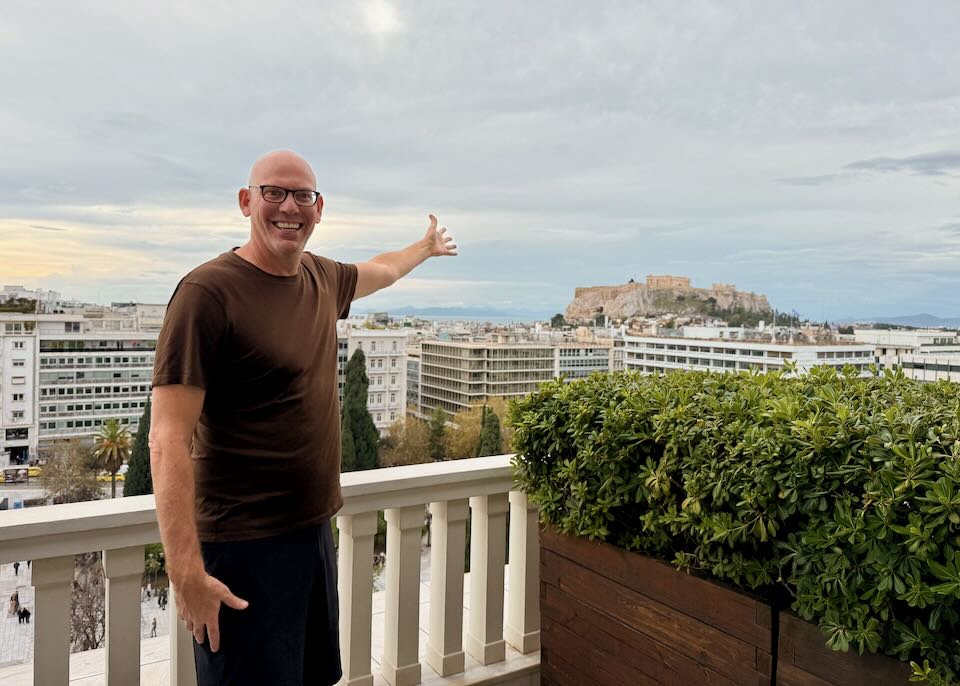 Me looking at the Acropolis from our room.