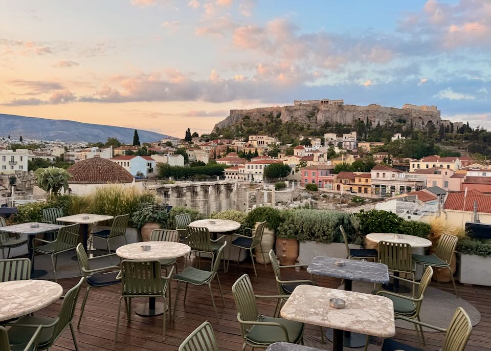 View of Acropolis from rooftop of Athens hotel.