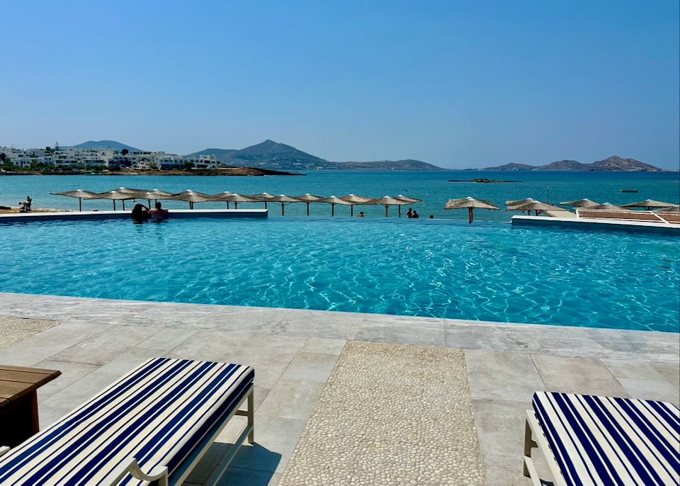 The waterfront pool at Cosme Hotel in Naoussa.