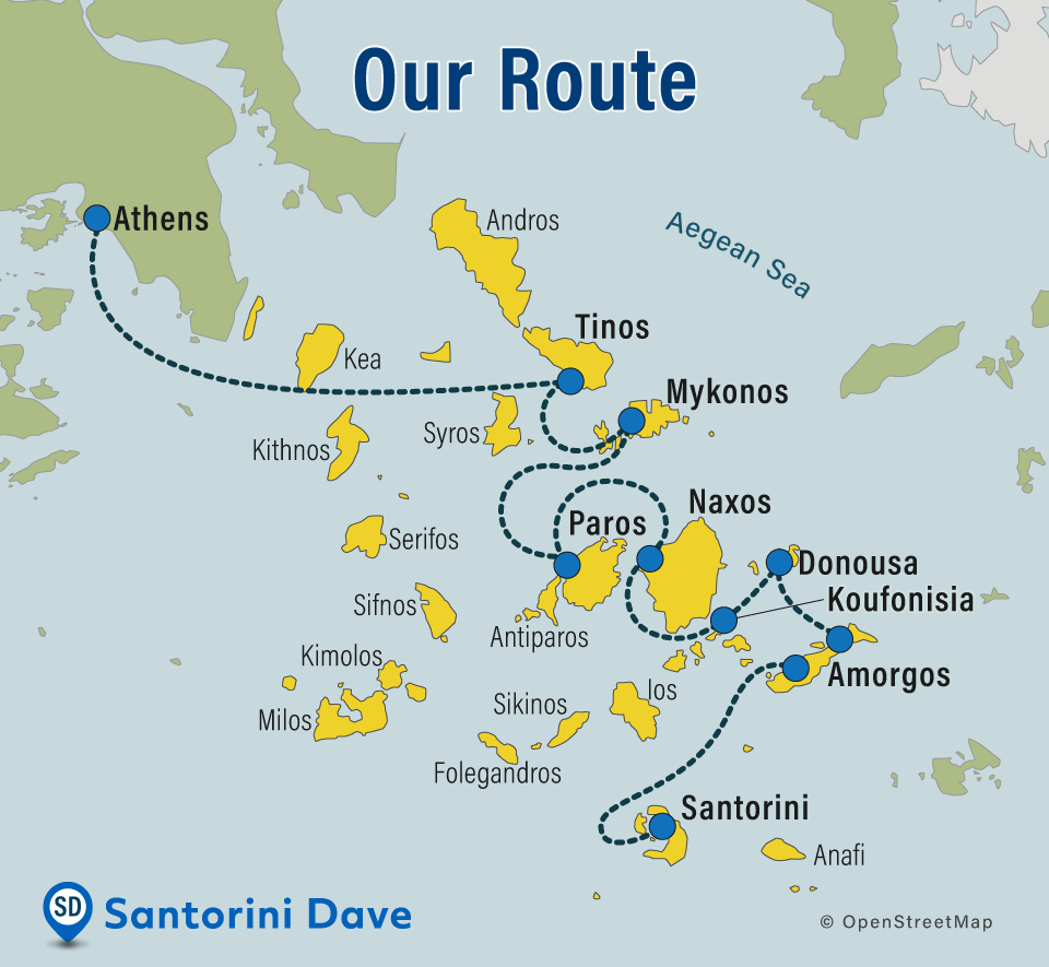 My ferry route through the Greek Islands.