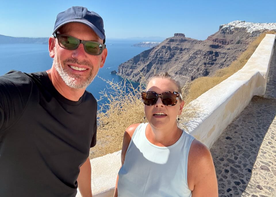 Me and my wife on Santorini hiking path.