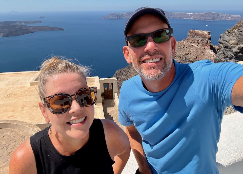 Me and my wife on the Fira-Oia hiking trail.