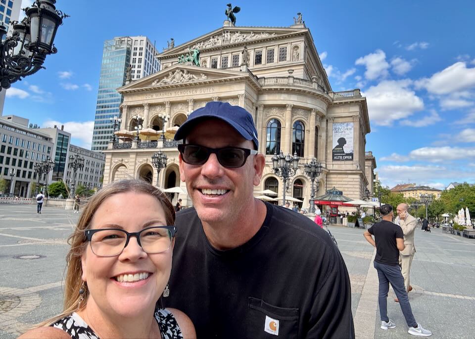 My wife in front of the Frankfurt Opera House.