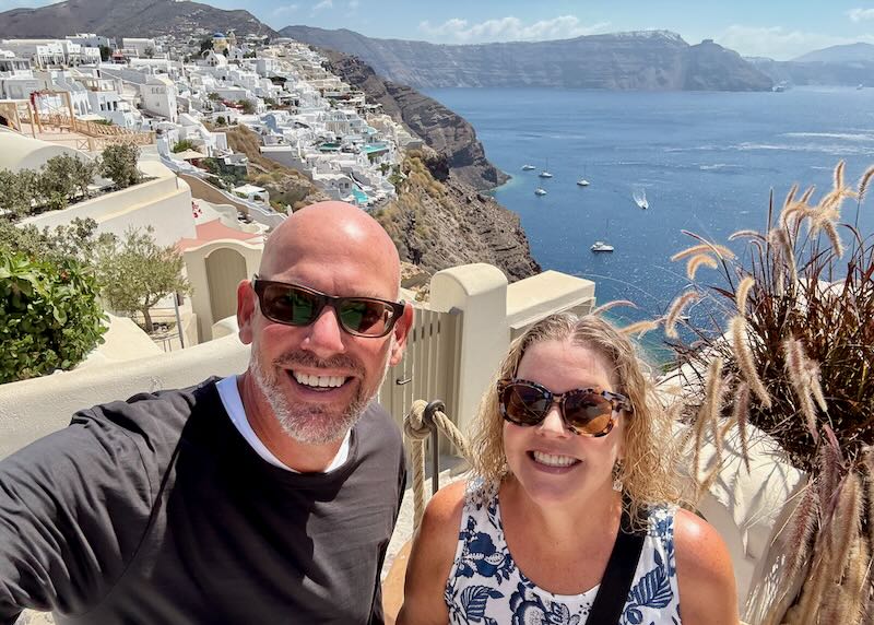 My wife and I in Oia, Santorini.