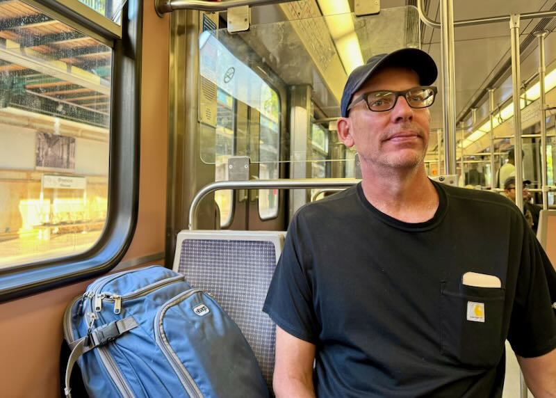 Me taking the metro to the Piraeus ferry port.