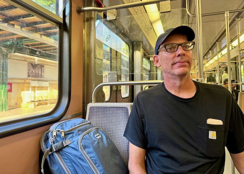 Me taking the metro to the Piraeus ferry port.
