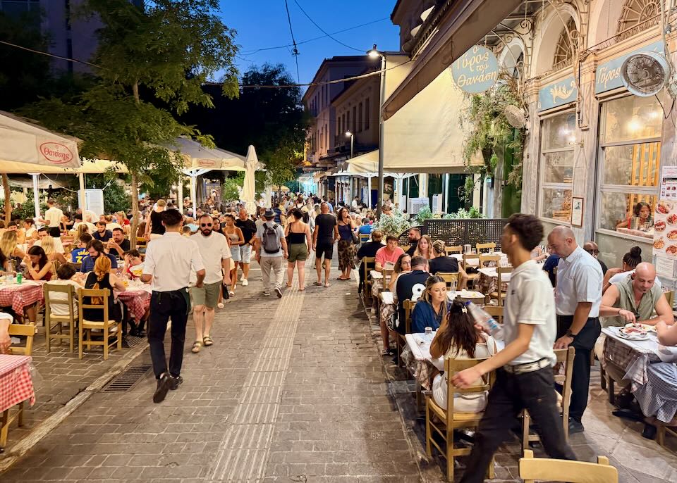 Lively restaurants in Monastiraki.