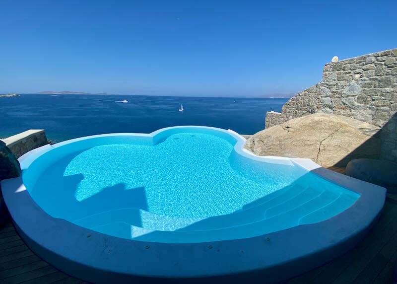 Our room and private plunge pool at Cavo Tagoo hotel.