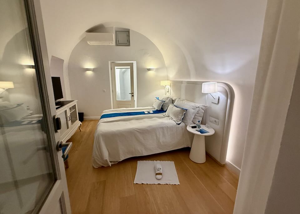 My room at the Katikies Hotel in Oia.