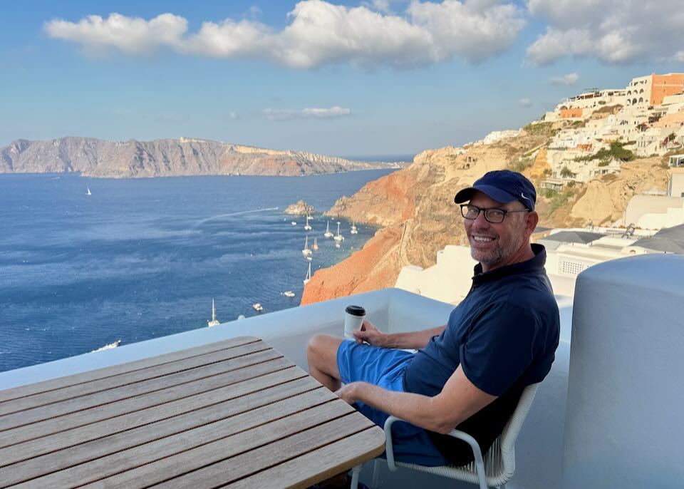 Me at our room in Oia, Santorini.