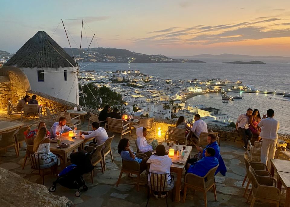 Sunset in Mykonos Town.