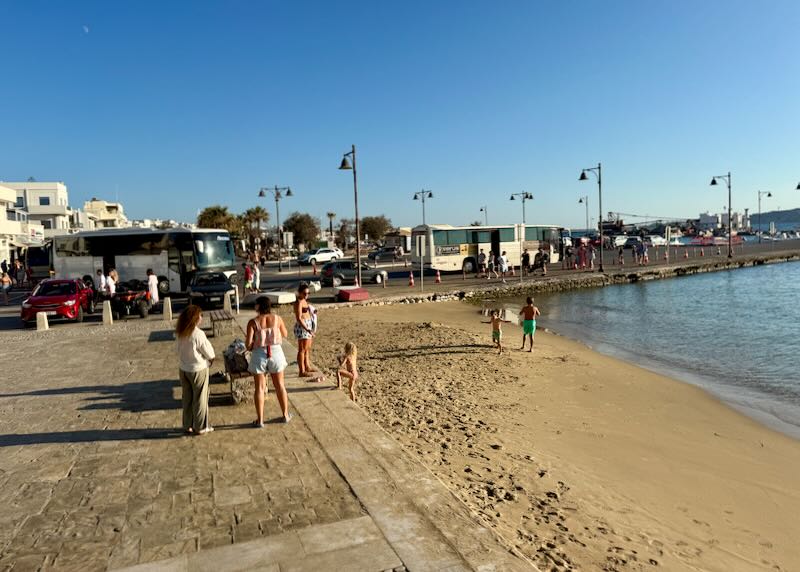 Beach in Naxos Town near port and bus station.