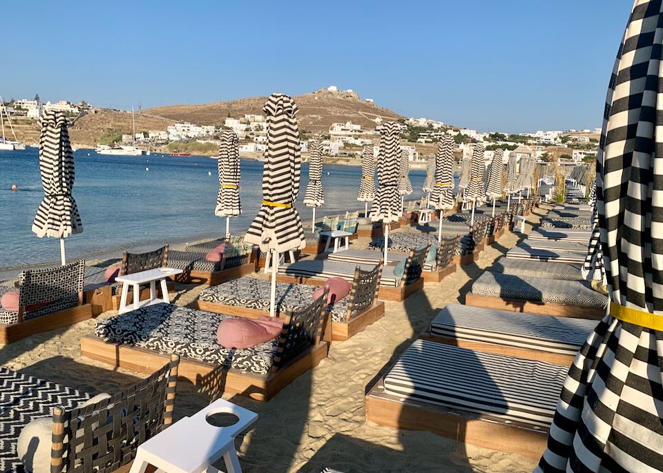 Beach club in Ornos.