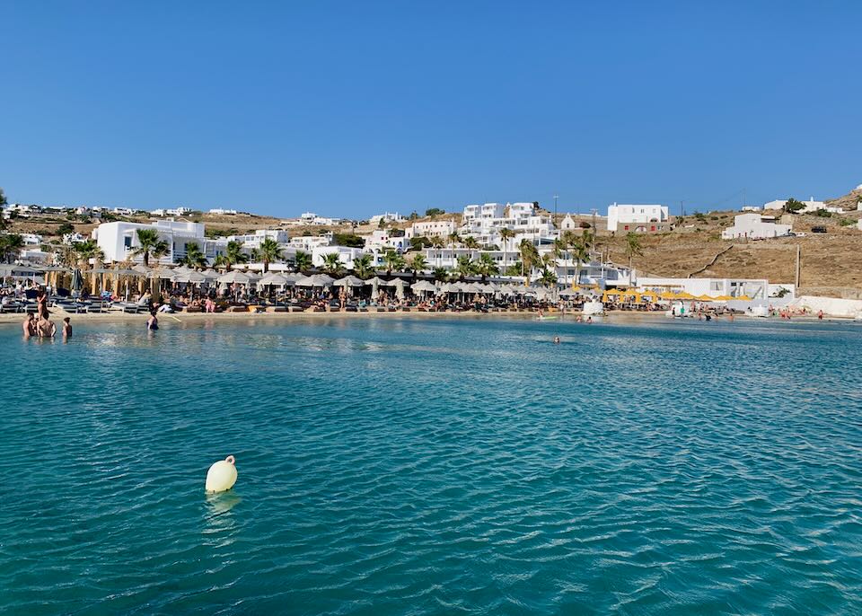 Water taxi to Platis Gialos from Ornos.