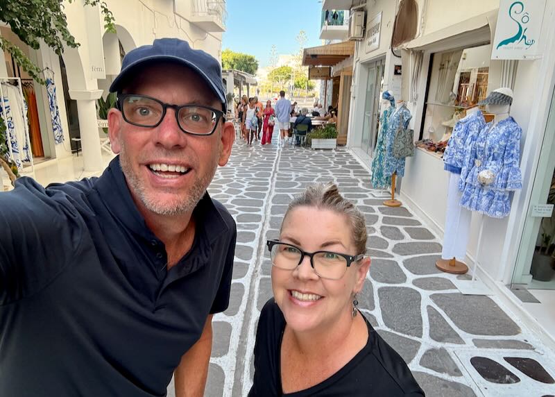 My wife and I in Parikia, Paros.