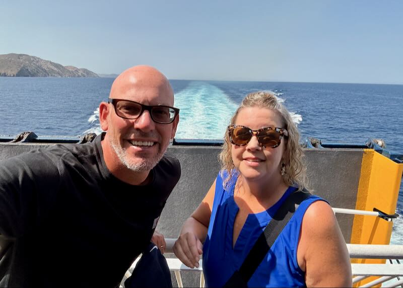 Me and my wife taking the ferry from Paros to Naxos.