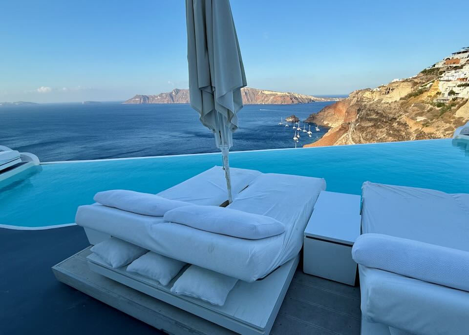 The pool at Katikies Hotel during our stay.