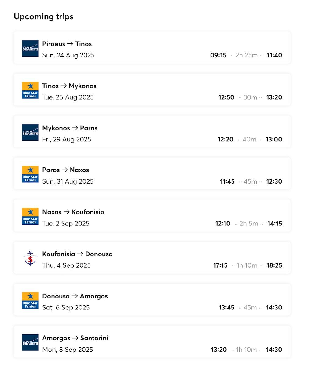 Our ferry itinerary.