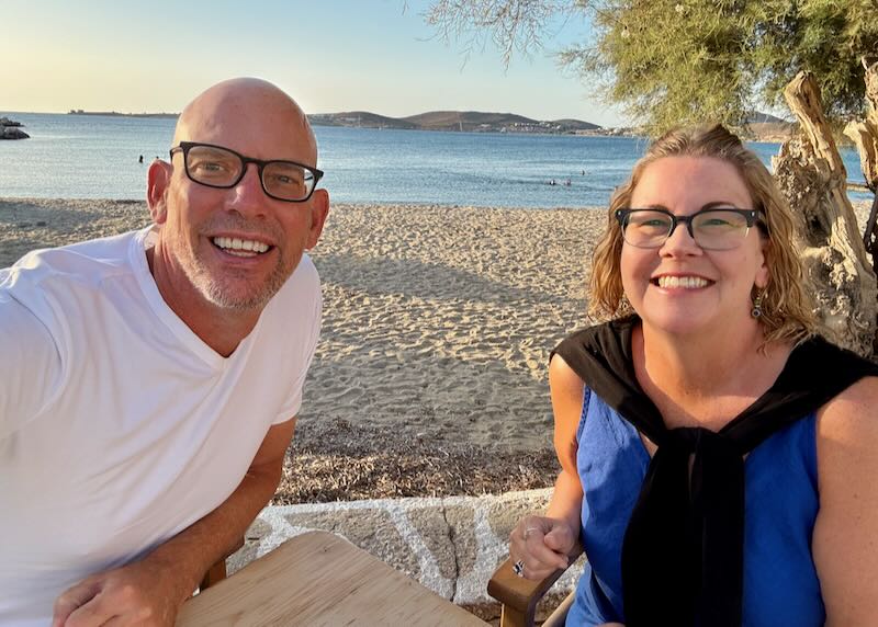 My wife and I in Parikia, Paros.