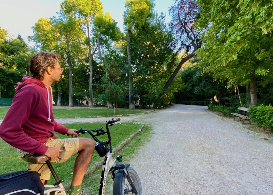 A cyclist in the National Garden in Athens.