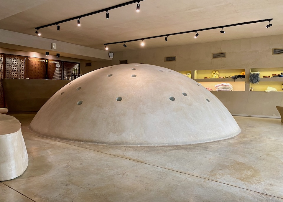 A dome protruding from the floor at Polis Hammam in Athens.