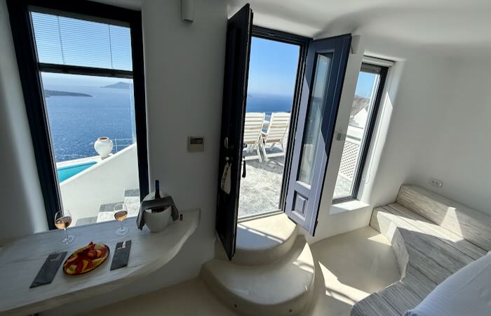 Our hotel room in Santorini.