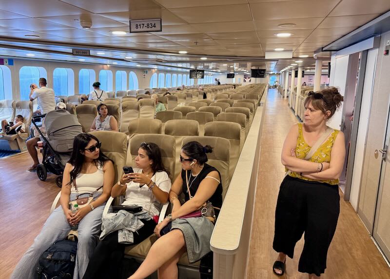 Reserved air-seats on a Greek ferry.