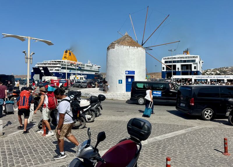 A Greek ferry port in summer.