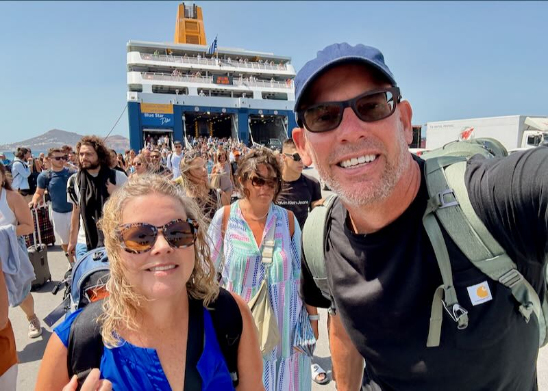 Me and my wife arriving in Naxos by ferry. 